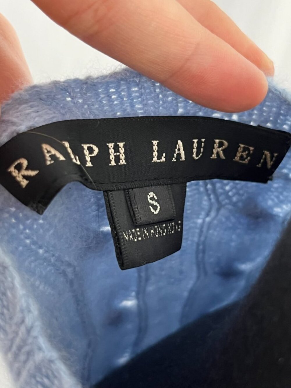Ralph Lauren 100% Cashmere vintage blue cable knit crewneck sweater size S - Picture 6 of 7